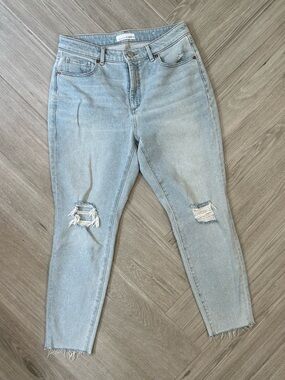 LOFT Curvy High Waist Skinny Ankle Light Blue Distressed Jeans Size 8